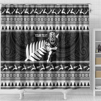 New Zealand Christmas Rugby Personalised Shower Curtain Meri Kirihimete All Black Maori - Polynesian Pride