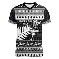 New Zealand Christmas Rugby Personalised Women V-Neck T-Shirt Meri Kirihimete All Black Maori - Polynesian Pride