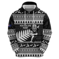 New Zealand Christmas Rugby Personalised Zip Hoodie Meri Kirihimete All Black Maori - Polynesian Pride