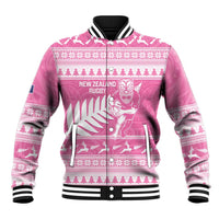 New Zealand Christmas Rugby Personalised Baseball Jacket Meri Kirihimete All Black Maori Pink Version - Polynesian Pride