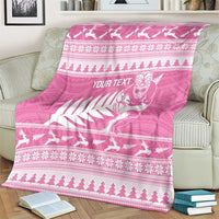 New Zealand Christmas Rugby Personalised Blanket Meri Kirihimete All Black Maori Pink Version - Polynesian Pride