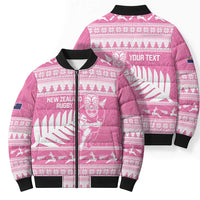 New Zealand Christmas Rugby Personalised Bomber Puffer Jacket Meri Kirihimete All Black Maori Pink Version - Polynesian Pride