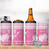 New Zealand Christmas Rugby Personalised 4 in 1 Can Cooler Tumbler Meri Kirihimete All Black Maori Pink Version - Polynesian Pride