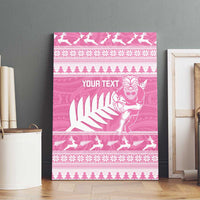 New Zealand Christmas Rugby Personalised Canvas Wall Art Meri Kirihimete All Black Maori Pink Version - Polynesian Pride