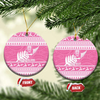 New Zealand Christmas Rugby Personalised Ceramic Ornament Meri Kirihimete All Black Maori Pink Version - Polynesian Pride
