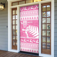 New Zealand Christmas Rugby Personalised Door Cover Meri Kirihimete All Black Maori Pink Version - Polynesian Pride