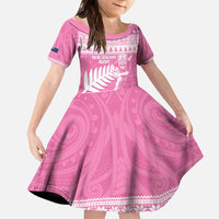 New Zealand Christmas Rugby Personalised Family Matching Off The Shoulder Long Sleeve Dress and Hawaiian Shirt Meri Kirihimete All Black Maori Pink Version - Polynesian Pride