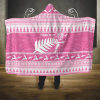 New Zealand Christmas Rugby Personalised Hooded Blanket Meri Kirihimete All Black Maori Pink Version - Polynesian Pride