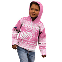 New Zealand Christmas Rugby Personalised Kid Hoodie Meri Kirihimete All Black Maori Pink Version - Polynesian Pride