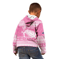 New Zealand Christmas Rugby Personalised Kid Hoodie Meri Kirihimete All Black Maori Pink Version - Polynesian Pride