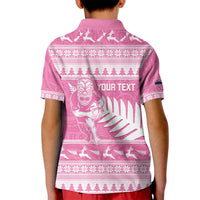New Zealand Christmas Rugby Personalised Kid Polo Shirt Meri Kirihimete All Black Maori Pink Version - Polynesian Pride