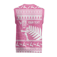 New Zealand Christmas Rugby Personalised Christmas Knitted V-Neck Vest Meri Kirihimete All Black Maori Pink Version - Polynesian Pride
