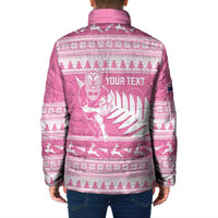 New Zealand Christmas Rugby Personalised Padded Jacket Meri Kirihimete All Black Maori Pink Version - Polynesian Pride