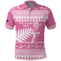 New Zealand Christmas Rugby Personalised Polo Shirt Meri Kirihimete All Black Maori Pink Version - Polynesian Pride