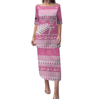 New Zealand Christmas Rugby Personalised Puletasi Meri Kirihimete All Black Maori Pink Version - Polynesian Pride