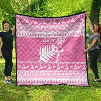 New Zealand Christmas Rugby Personalised Quilt Meri Kirihimete All Black Maori Pink Version - Polynesian Pride