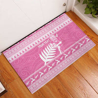New Zealand Christmas Rugby Personalised Rubber Doormat Meri Kirihimete All Black Maori Pink Version - Polynesian Pride