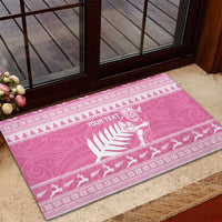 New Zealand Christmas Rugby Personalised Rubber Doormat Meri Kirihimete All Black Maori Pink Version - Polynesian Pride