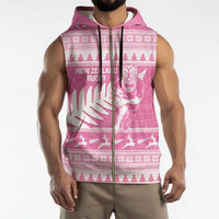 New Zealand Christmas Rugby Personalised Sleeveless Zip Hoodie Meri Kirihimete All Black Maori Pink Version - Polynesian Pride
