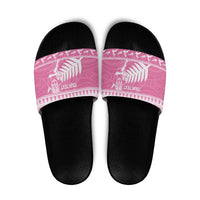New Zealand Christmas Rugby Personalised Slide Sandals Meri Kirihimete All Black Maori Pink Version - Polynesian Pride