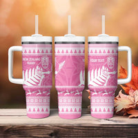 New Zealand Christmas Rugby Personalised Tumbler With Handle Meri Kirihimete All Black Maori Pink Version - Polynesian Pride