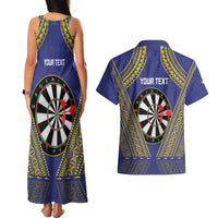 Personalised Niue Darts Couples Matching Tank Maxi Dress and Hawaiian Shirt Dart Board Hiapo Pattern - Polynesian Pride