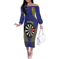 Personalised Niue Darts Family Matching Off The Shoulder Long Sleeve Dress and Hawaiian Shirt Dart Board Hiapo Pattern - Polynesian Pride