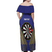 Personalised Niue Darts Family Matching Off Shoulder Maxi Dress and Hawaiian Shirt Dart Board Hiapo Pattern - Polynesian Pride