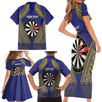 Personalised Niue Darts Family Matching Short Sleeve Bodycon Dress and Hawaiian Shirt Dart Board Hiapo Pattern - Polynesian Pride