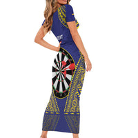Personalised Niue Darts Family Matching Short Sleeve Bodycon Dress and Hawaiian Shirt Dart Board Hiapo Pattern - Polynesian Pride