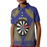 Personalised Niue Darts Kid Polo Shirt Dart Board Hiapo Pattern LT14 Kid Blue - Polynesian Pride