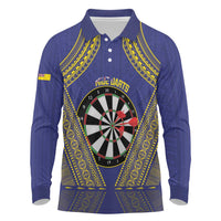 Personalised Niue Darts Long Sleeve Polo Shirt Dart Board Hiapo Pattern - Polynesian Pride