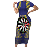 Personalised Niue Darts Short Sleeve Bodycon Dress Dart Board Hiapo Pattern - Polynesian Pride