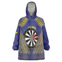 Personalised Niue Darts Wearable Blanket Hoodie Dart Board Hiapo Pattern - Polynesian Pride