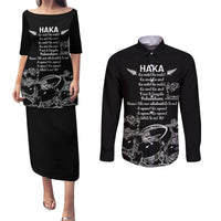 New Zealand Silver Fern Rugby Couples Matching Puletasi Dress and Long Sleeve Button Shirt Haka Aotearoa Kiwi Dance LT14 Black - Polynesian Pride