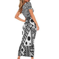 Black Bula Fiji Short Sleeve Bodycon Dress Unique Masi Tapa Pattern