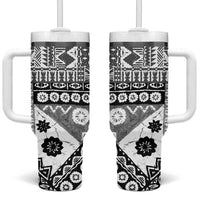 Black Bula Fiji Tumbler With Handle Unique Masi Tapa Pattern