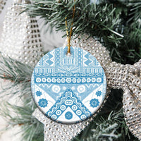 Blue Bula Fiji Ceramic Ornament Unique Masi Tapa Pattern