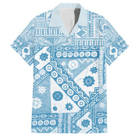 Blue Bula Fiji Family Matching Off The Shoulder Long Sleeve Dress and Hawaiian Shirt Unique Masi Tapa Pattern