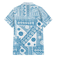 Blue Bula Fiji Family Matching Puletasi and Hawaiian Shirt Unique Masi Tapa Pattern