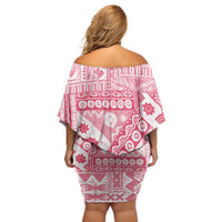 Pink Bula Fiji Family Matching Off Shoulder Short Dress and Hawaiian Shirt Unique Masi Tapa Pattern