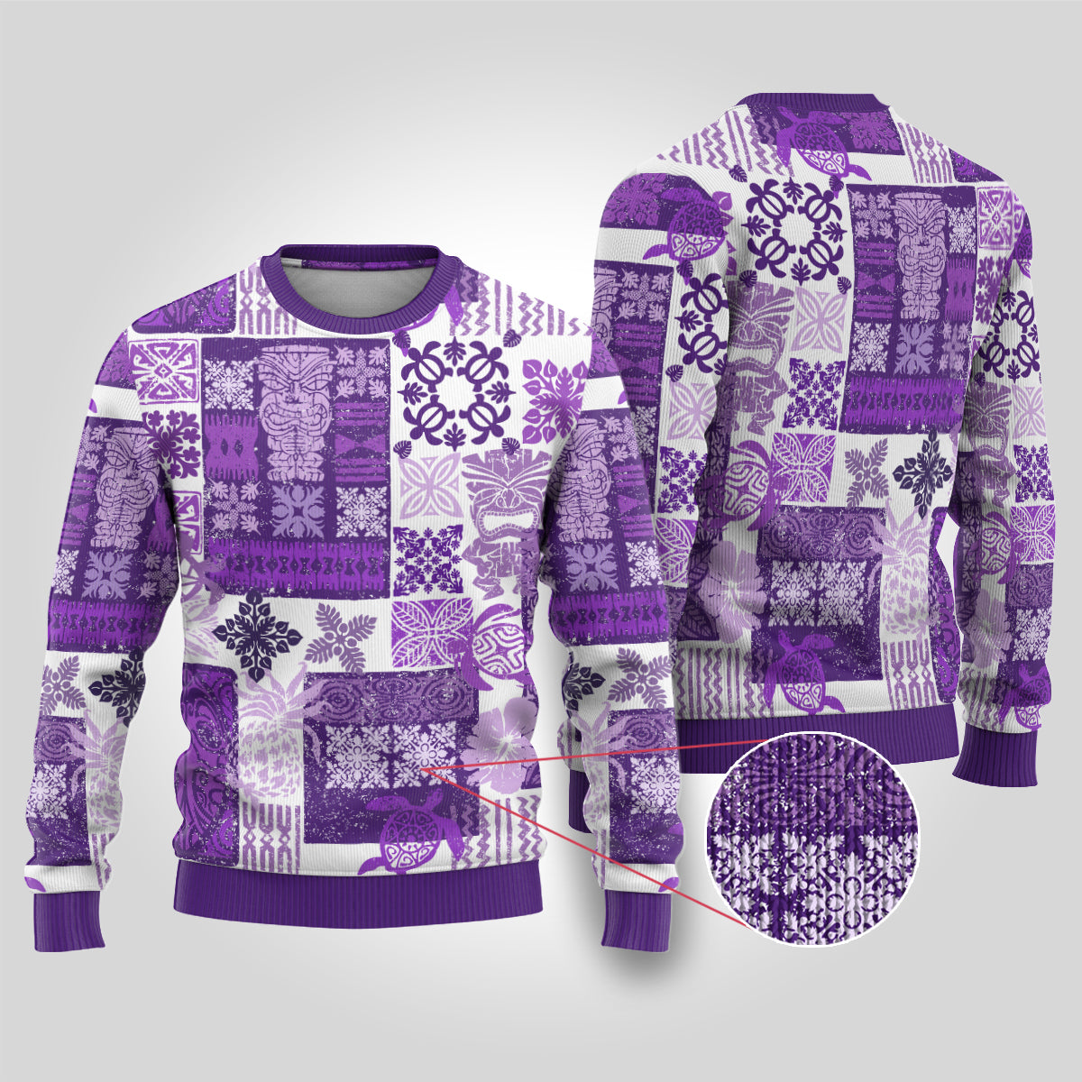 Hawaiian Quilt Ugly Christmas Sweater Tiki Tropical Retro Purple Version LT14 Purple - Polynesian Pride