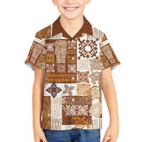 Hawaiian Quilt Family Matching Summer Maxi Dress and Hawaiian Shirt Tiki Tropical Retro Brown Version LT14 Son's Shirt Brown - Polynesian Pride