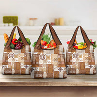 Hawaiian Quilt Grocery Bag Tiki Tropical Retro Brown Version LT14 3-pack One Size Brown - Polynesian Pride