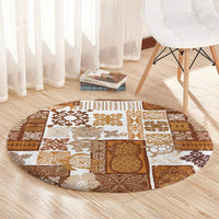 Hawaiian Quilt Round Carpet Tiki Tropical Retro Brown Version LT14 - Polynesian Pride