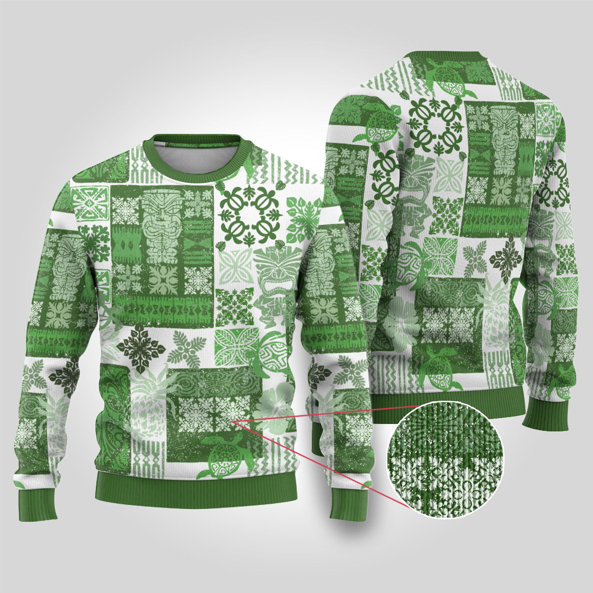 Hawaiian Quilt Ugly Christmas Sweater Tiki Tropical Retro Green Version LT14 Green - Polynesian Pride