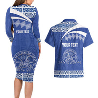 Personalised Tonga Tupou College Toloa Couples Matching Long Sleeve Bodycon Dress and Hawaiian Shirt 160 Years Anniversary Tongan Ngatu Pattern