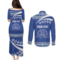 Personalised Tonga Tupou College Toloa Couples Matching Puletasi and Long Sleeve Button Shirt 160 Years Anniversary Tongan Ngatu Pattern