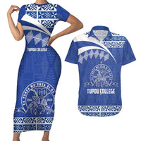 Personalised Tonga Tupou College Toloa Couples Matching Short Sleeve Bodycon Dress and Hawaiian Shirt 160 Years Anniversary Tongan Ngatu Pattern
