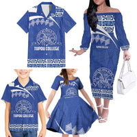 Personalised Tonga Tupou College Toloa Family Matching Off The Shoulder Long Sleeve Dress and Hawaiian Shirt 160 Years Anniversary Tongan Ngatu Pattern